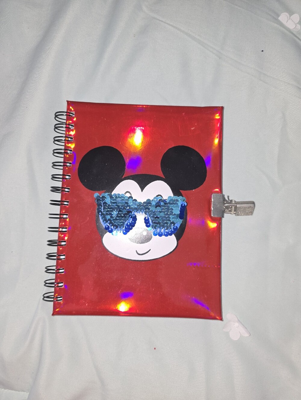Mickey Mouse Kids Red Sequin Lockable Notebook with Blue Sunglasses Accent